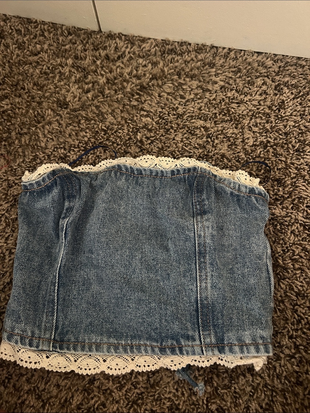 Edikted Blue Denim Lace-Trim Tube Top
